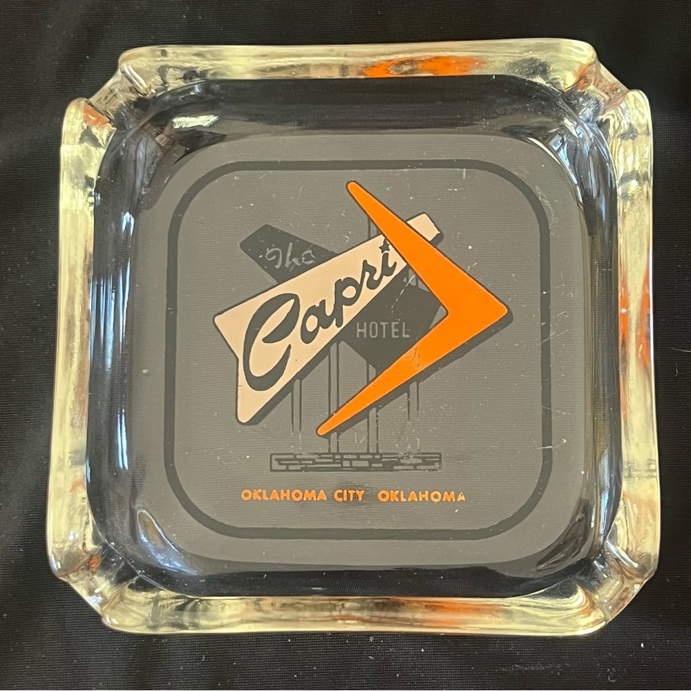 Vintage The Capri Hotel Oklahoma City Clear Glass Ashtray